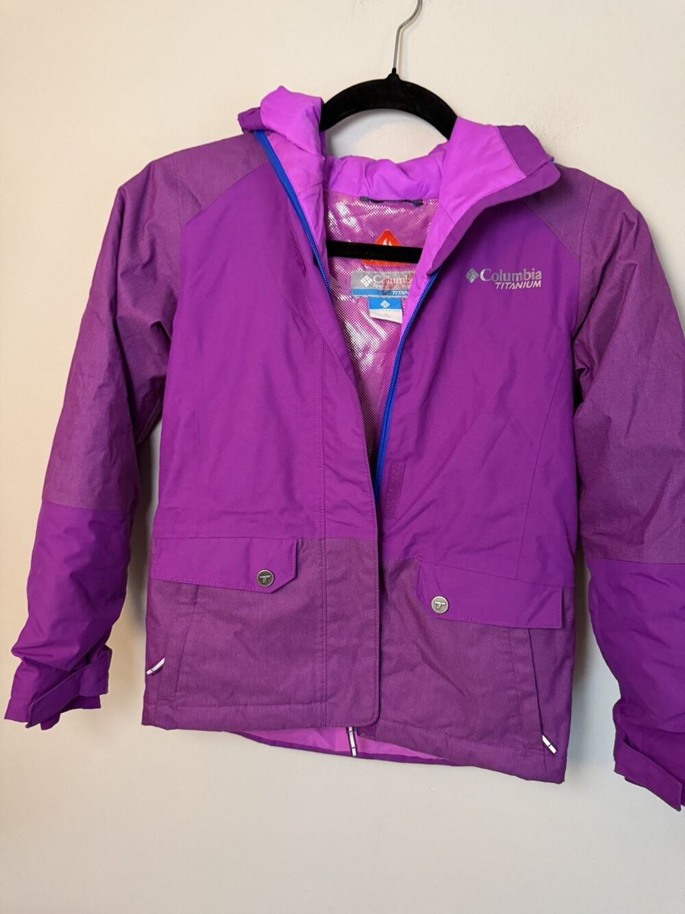 Columbia Titanium Purple Insulated Omni Heat Ski Jacket W/hood Girls Sz 7/8 EUC